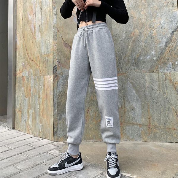 

mens pants and womens classic four-bar striped sweatpants casual trousers279e, Black