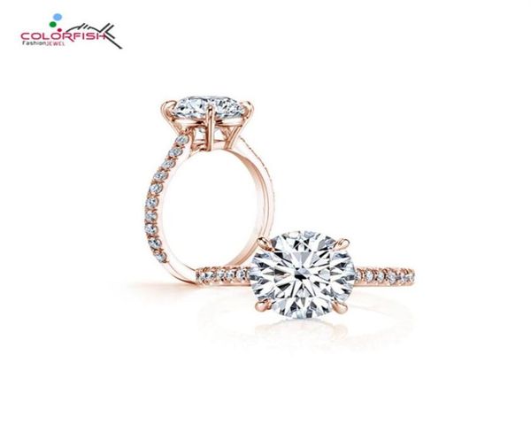 

colorfish classic four prong 3 ct round brilliant cut engagement solitaire ring sterling silver rose gold filled rings for women j9685266, Slivery;golden