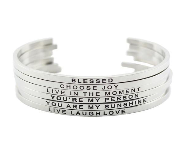 

new arrival 316l stainless steel engraved positive inspirational quote cuff mantra bracelet bangle for women men2648030, Black