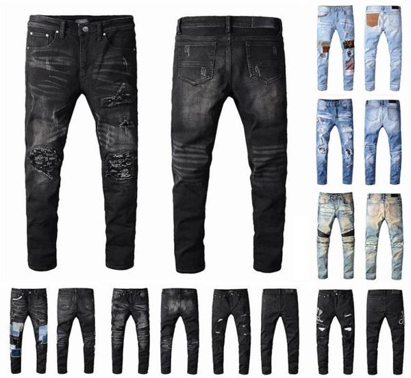 

jean mens designers jeans distressed ripped biker slim fit motorcycle bikers denim for men s fashion mans black pants hiphop pour7031267, Blue