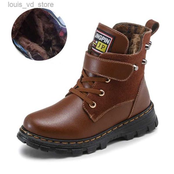 

fashion winter boys ankle boots fleece warm platform chelsea boots waterproof leather shoes for kids sneakers children' shoe t230811, Black;grey