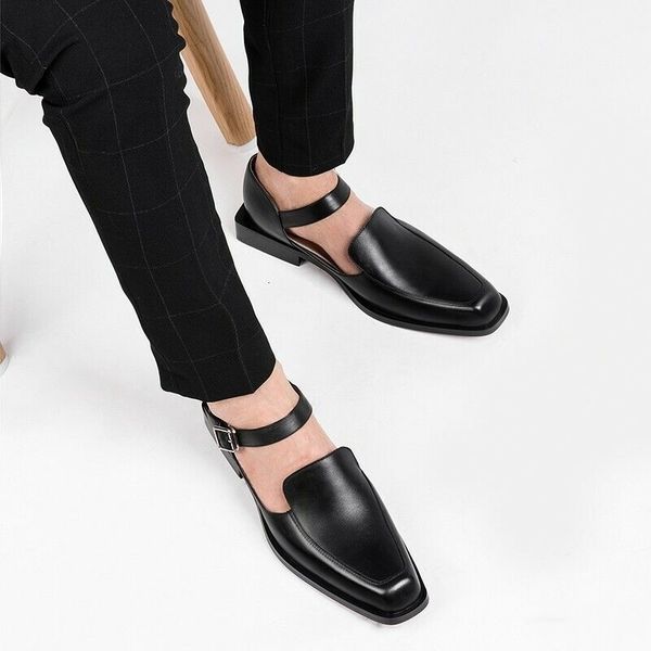 

dress shoes black casual business men buckle strap round toe sandals for with size 38 230810