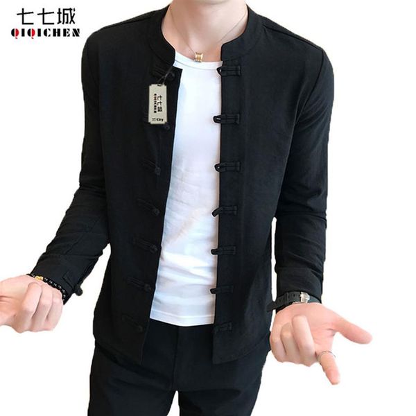 

chinese collar shirt mandarin collar long sleeve solid color slim fit casual shirt black chinese mannen men310e, White;black