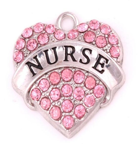 

10pcslot alloy mixed crystal nurse pave heart charm nurse jewelry making accessories women diy jewelry rhodium plated85169284310085, Silver