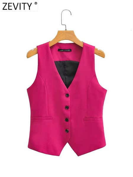 

men's hoodies sweatshirts zevity women fashion v neck sleeveless pockets short vest jacket office lady single breasted casual slim wais, Black