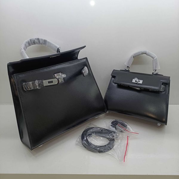 

designer bags smooth cowhide box kelys bag 2023 new silver button black glossy oil wax leather one shoulder crossbody zb4p