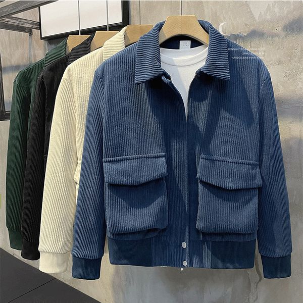 

mens jackets corduroy korean jacket fashion casual lapel zipper pocket streetwear coat luxury clothing coats spring and autumn 230810, Black;brown