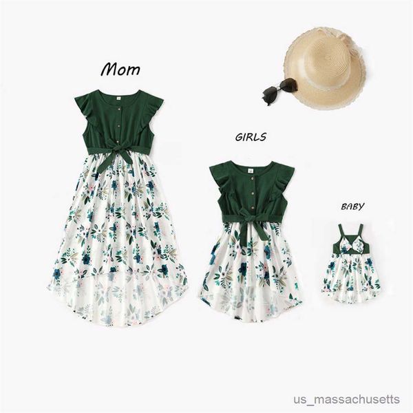 

family matching outfits summer mom and me dress mother daughter floral dresses family matching outfits holiday suspender beach dress r230811, Blue