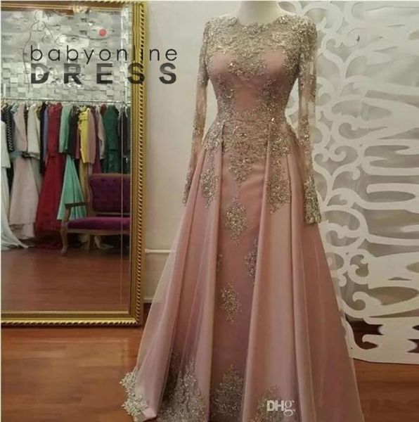 

elegant arabic long sleeves lace a line evening dresses sheer lace applique beaded floor length formal party prom gowns3067187, Black;red