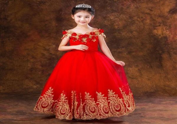 

princess ball gown red lace flower girls dresses for weddings birthday communion kids stage performance new arrived girls pageant 4020893, White;red