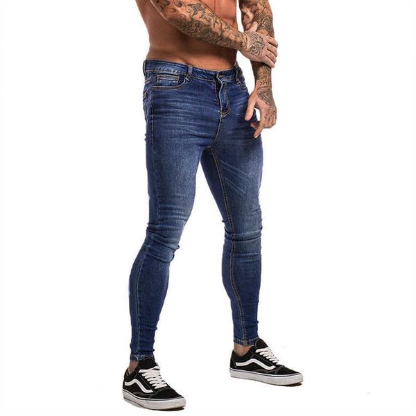 

gingtto blue jeans slim fit super skinny jeans for men street wear hio hop ankle tight cut closely to body big size stretch zm05 s348f