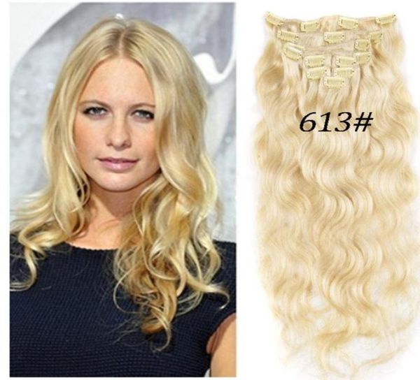 

7a 613 light blonde remy clip in human hair 70g 100g 120g 140g 160g 180g 7810pcs virgin brazilian body wave clip in hair extens6633361, Black
