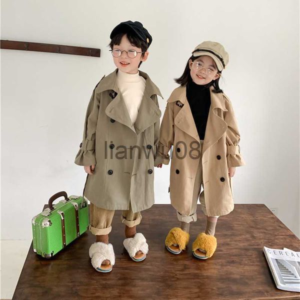 

jackets autumn fall kids fashion trench coat 27 years boys and girls big turndown collar long windbreaker children outerwear toddler x0811, Blue;gray