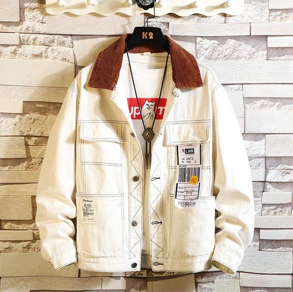 

3447 black white hip hop coat for men harajuku streetwear denim jacket men m5xl denim jeans jacket homme loose bomber3375879, Black;brown