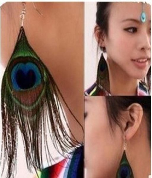 

retro style luxury peacock feather earrings national wind colorful easy matching eardrop dangle earrings jewelry5461447, Silver