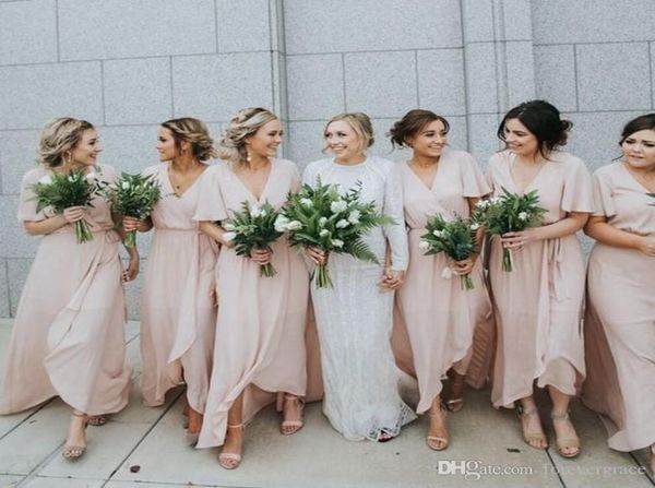 

2019 spring summer chiffon bridesmaid dress western country garden beach formal wedding party guest maid of honor gown plus size c9201340, White;pink