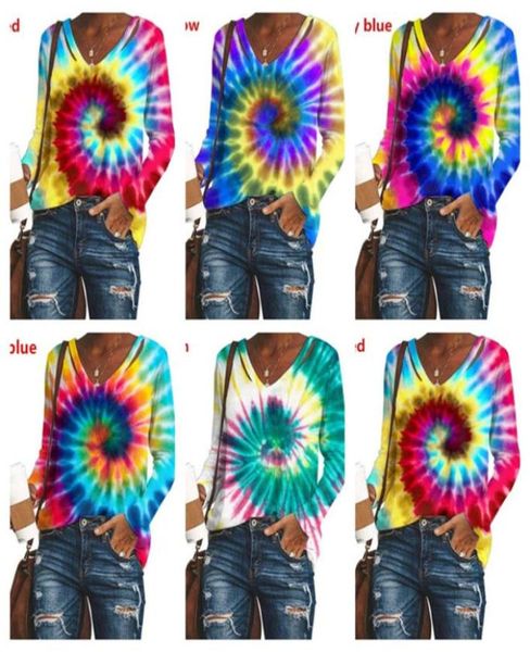 

women designer clothes fashion tiedye printed longsleeved vneck sweatershirt pullover blouse tshirt autumn winter 5 color8590460, White