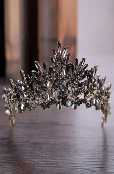 

kmvexo black baroque crown tiaras queen vintage crystal rhinestone bridal hair accessories bride headbands wedding hair jewelry d19930218, Golden;white