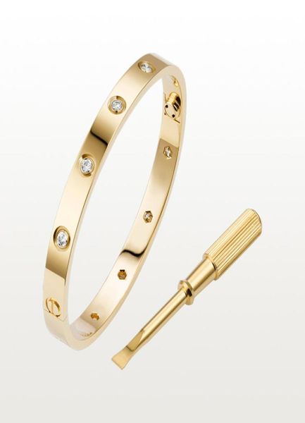 

love screw bracelet designer bracelets 10 diamonds bangle luxury jewelry accessories titanium steel alloy goldplated never fade n3359452, Black