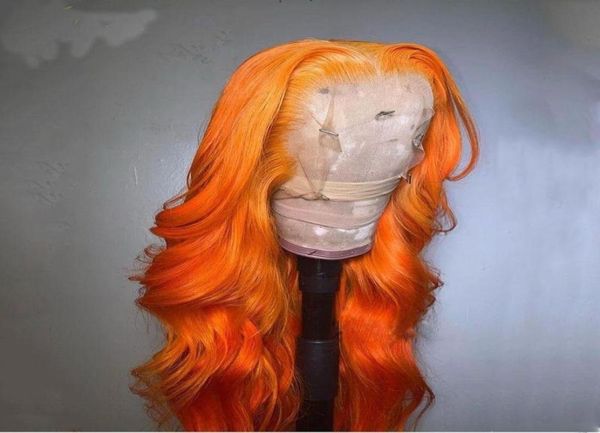 

synthetic wigs orange colored body wave glueless transparent lace front wig with preplucked baby hair daily heat temperature5998159, Black