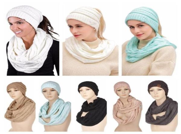 

one set 1 caps1 scarf christmas gift cap girls hat women beanies woolen knitted hats neck scarves neckerchief headgear 7 colors9306565184, Black;white