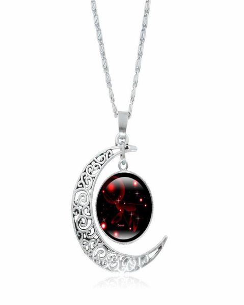 

new silver plated crescent moon shaped pendant necklaces for women gilrs vintage jewelry glass cabochon necklace xmas gifts5103161