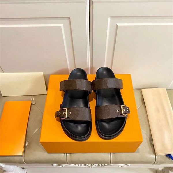 

women sandals slide slipper flat mule waterfront summer brown pink flower sandal womens flat heels shoes 35-40 with box and dust bag, Black