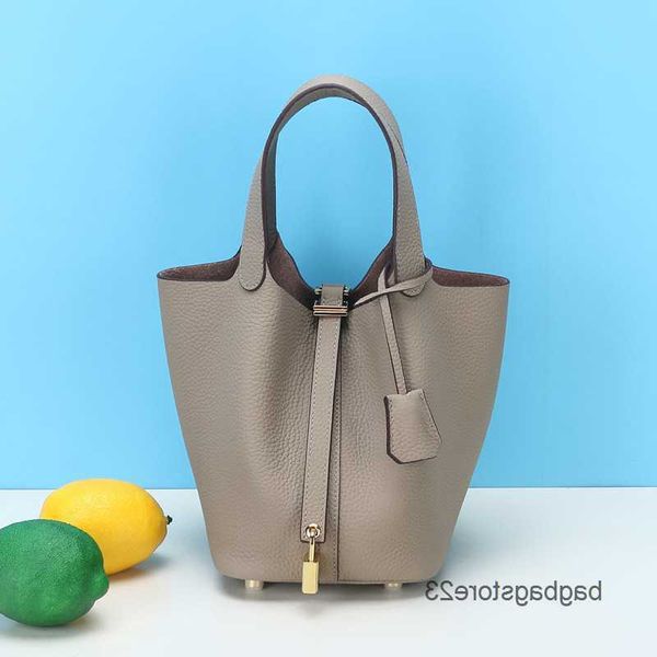 

layer versatile basket hremes designer bag fashion tote gold buckle bags lychee pattern picotin lock leather handbag large capacity bucket j