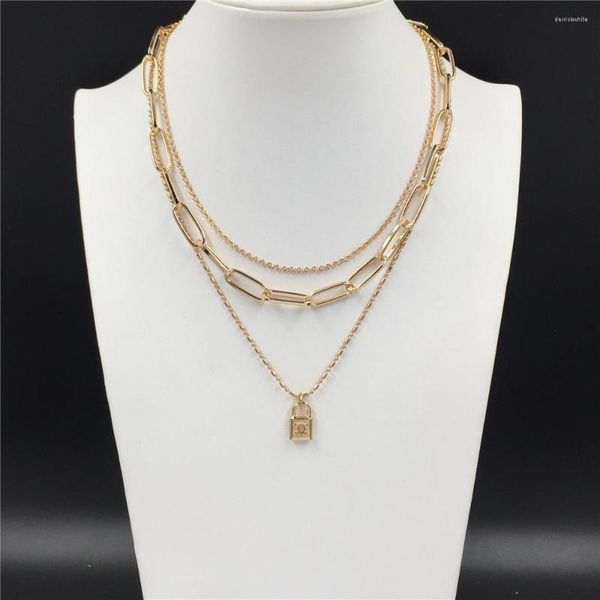 

pendant necklaces trendy 2023 fashion gold color plating locking layered necklace for women girl bohemia pretty statement jewelry, Silver