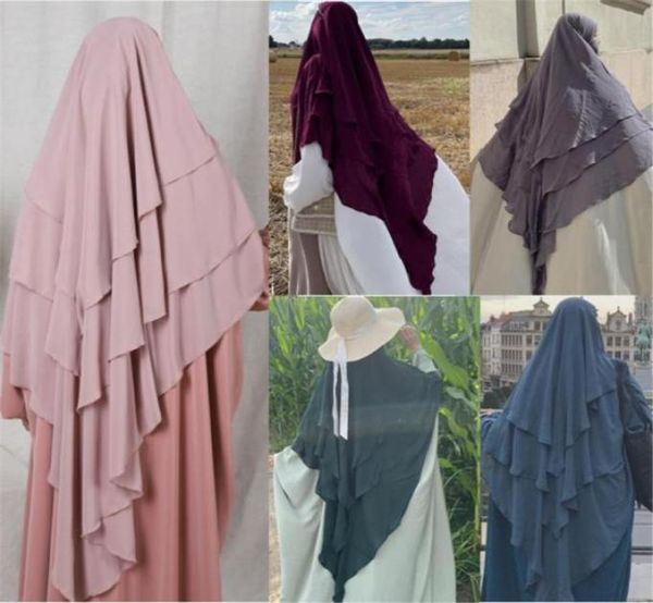 

ethnic clothing eid prayer garment long khimar islam women pure color threelayer turban abaya jilbab abayas muslim arab niqa2785918, Red
