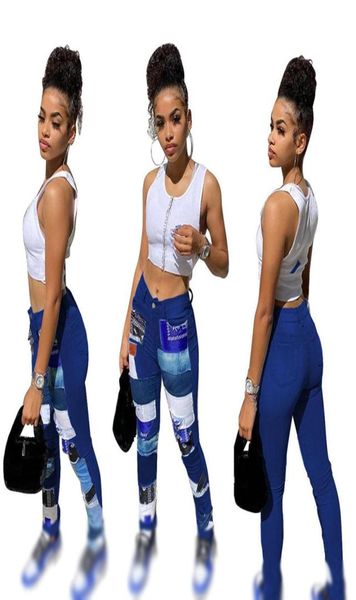 

fashionable printing patchwork women jeans new arrivals high waist skinny strechy jeans lady comfortable wear pencil jeans4119499, Blue