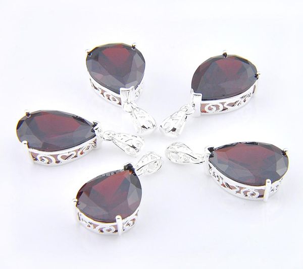 

mix 5pcs teardrop red garnet gemstone pendant 925 sterling silver pendants necklaces for lady girl women party gifts new luckyshin8497145