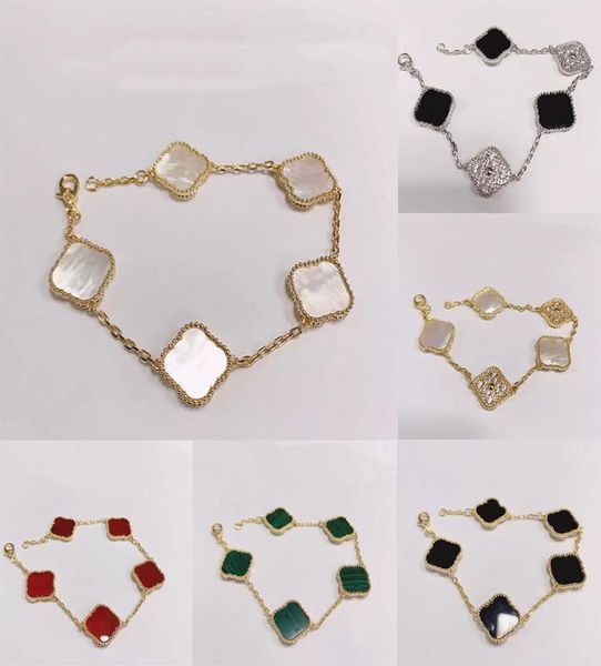 

925 silver designer lucky elegant charm bracelet cleef fashion vintage 5 motifs bracelets clover leaf necklace luxury design weddi9048218, Golden;silver