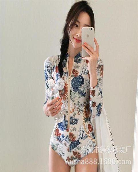 

version of new korean slim onepiece swimsuit for women039s long sleeve 215u6513572, White;black