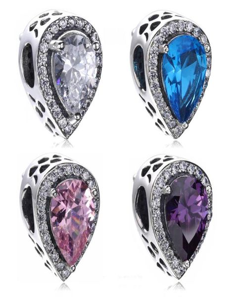 

925 sterling silver tear drop with cz charm bead for european p style jewelry bracelets and necklaces2639489, Black