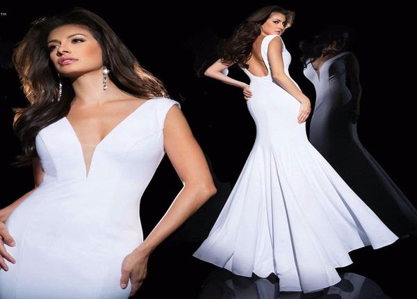 

2017 simple mermaid evening dresses deep v neck sleeveless satin long backless white light purple prom dresses formal gowns6955389, Black