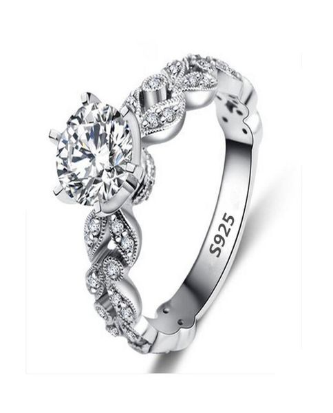 

classical women 925 sterling silver jewelry luxury zircon diamond rhinestone engagement wedding rings for girlfriend ladies gift9812096, Golden;silver