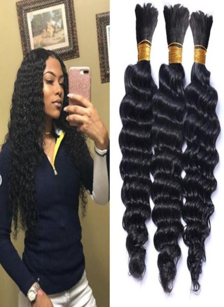 

brazilian hair bulk deep wave natural color no weft micro mini braiding curly bulks hair2758993, Black