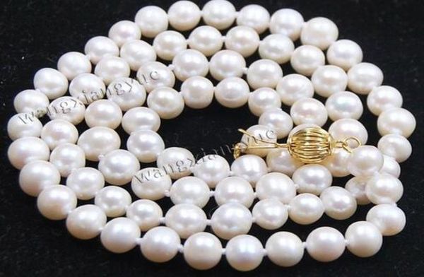

78mm natural akoya cultivated white pearl necklace jewelry 32 quot2440922, Silver