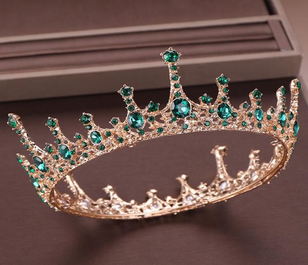

green crystal rhinestone tiara and crown de noiva bride round queen diadem headpiece wedding bridal hair jewelry accessories lb y28021221, White;golden
