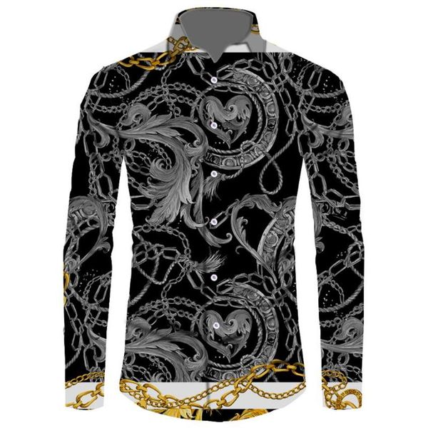 

men's casual shirts custom pattern long sleeve shirt men black gold baroque tees grey rococo vintage printed clothing2188, White;black
