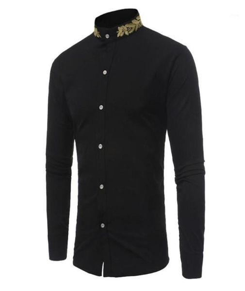

new spring autumn shirt men long sleeve stand collar shirt men slim fit button formal occasion shirts12335025, White;black