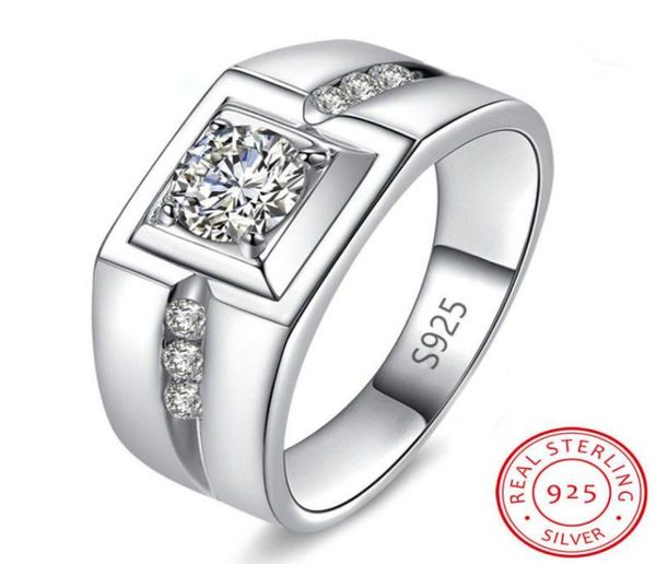 

real 925 sterling silver wedding rings men gift jewelry 1 ct cubic zirconia engagement rings gift whole r9719149227, Slivery;golden