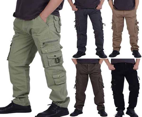 

spring mens pants multipocket overalls camouflage trousers stretch baggy casual trousers fashion solid loose jogger streetwear3164793, Black