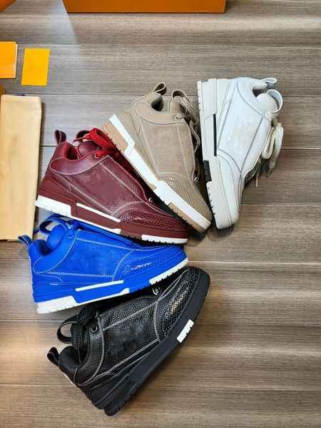 

luxury trainer shoes designers skate sneaker genuine leather fashion black bordeaux red blue white red beige men women sports sneakers with