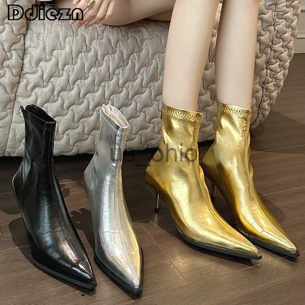 

boots footwear stretch ankle boots zippers shoes fashion women thin heels pointed toe outdoor ladies short modern boots for shoes j0812, Black