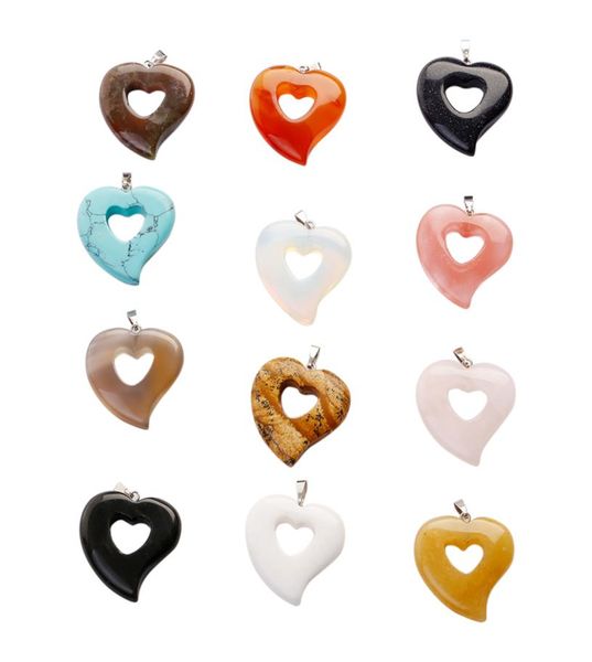 

fubaoying factory direct selling new hollow heartshaped pendant natural stone crystal agate pendant gift for woman 3123356, Silver