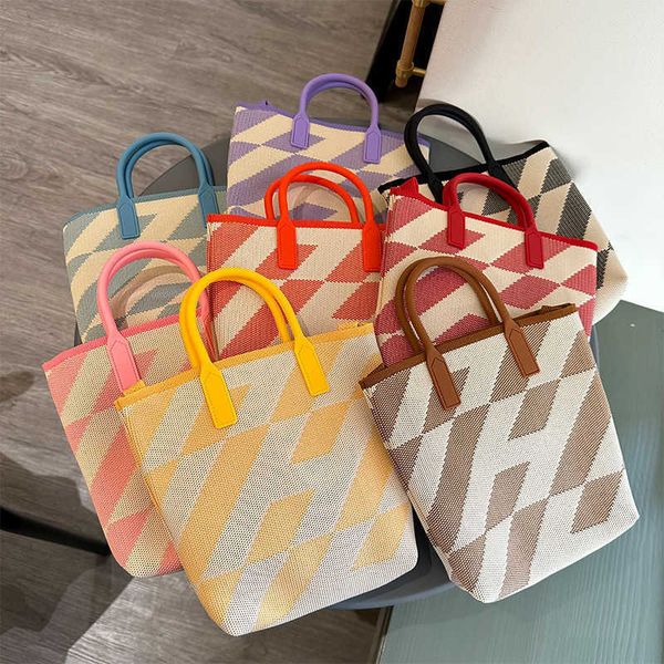 

luxury h ermes vegetable tote bags online shop spring and summer new colorful diamond checkered basket woven bag simple versatile handbag wi