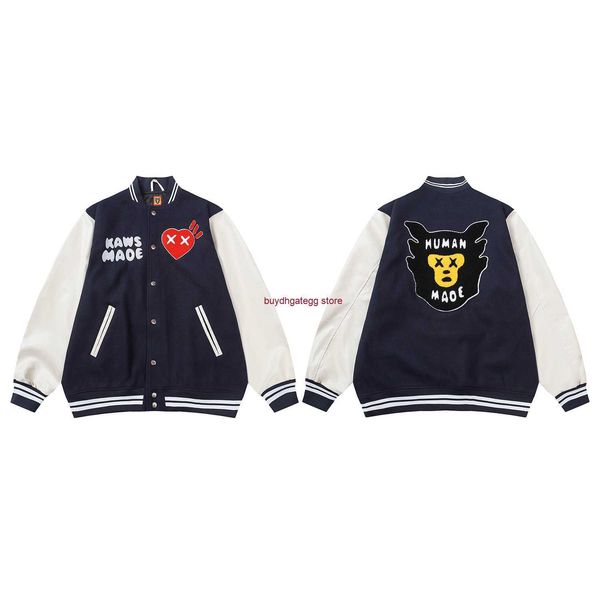 

xyaq 2023 men and women trend hoodies sweatshirts fashion brand human made jackets winter kaws leather sleeves baseball jacket batch, Black;brown