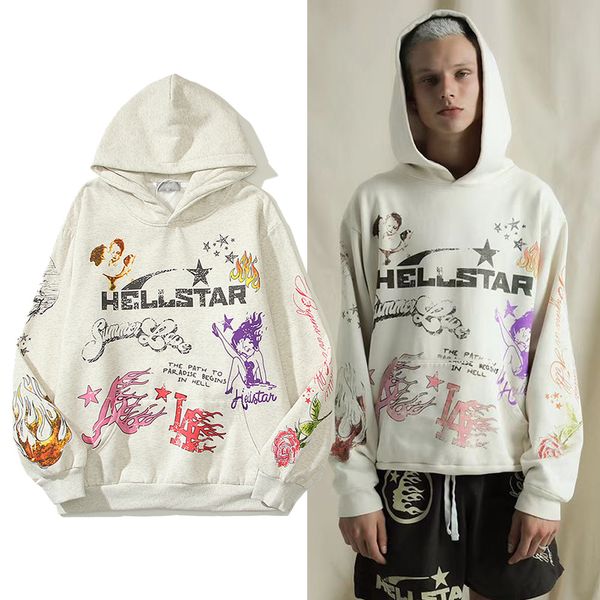 

men designer hoodie kanyes wests hoodie fashion hell star hellstar flame printed and women loose coat pullover sweater flaming unicorn arm g, Black